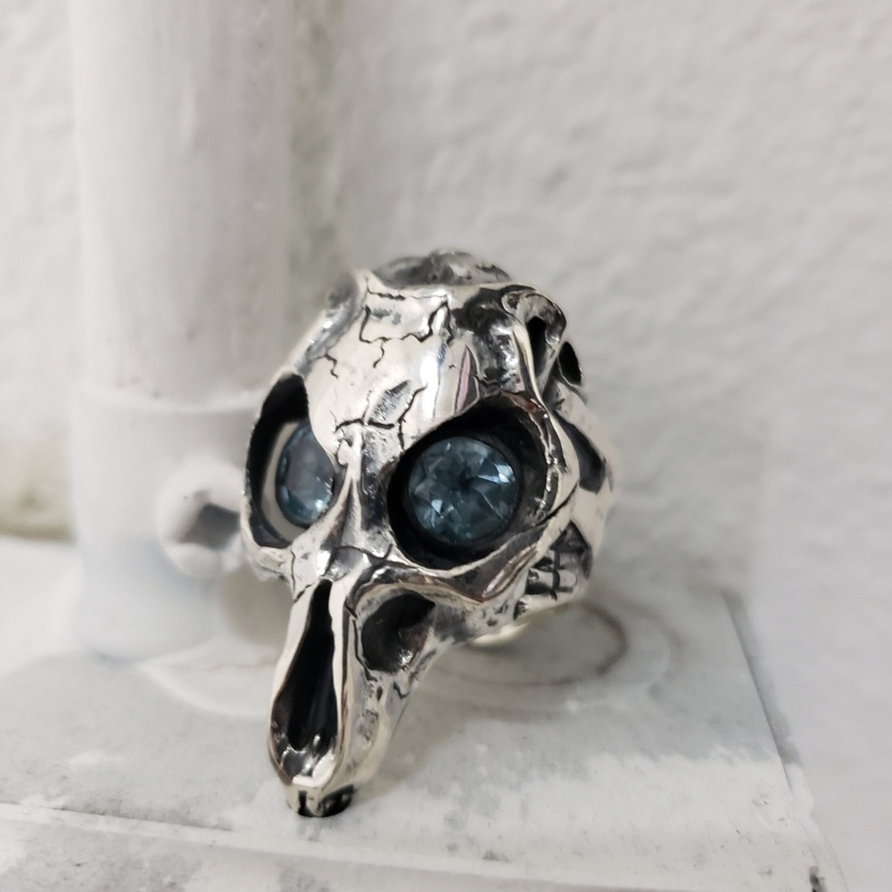Jungle Tribe Solid Sterling Silver Wild Skull Ring with Topaz Eyes, NWT, 5.5 - Picture 2 of 8